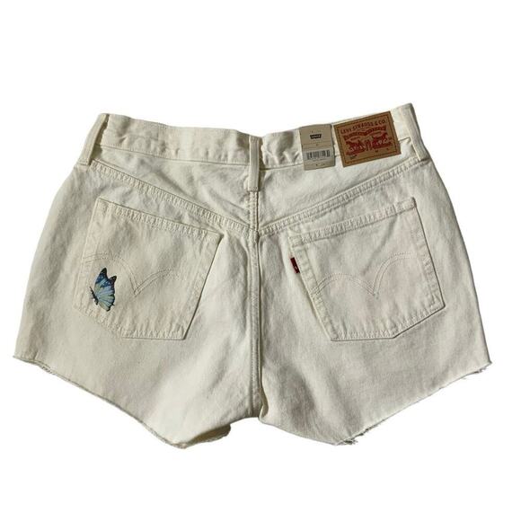 Levi's 501 Shorts Size 30 High Rise Button Fly Butterfly Cut Off Denim White NWT - Picture 6 of 13
